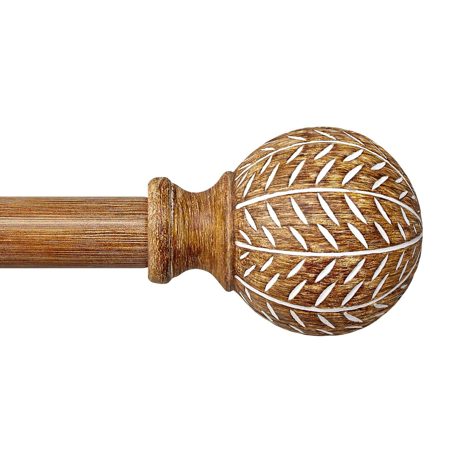 QDWIS Wood Curtain Rods for Windows 48 to 84 Inch,1'' Diameter Drapery Rods with Imitation Wood Grain Leaf Pattern Finials,Boho Adjustable Heavy Duty Curtain Rods Set,36-88'',Color:Natural Wood - Image 1