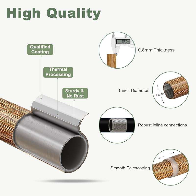 QDWIS Wood Curtain Rods for Windows 48 to 84 Inch,1'' Diameter Drapery Rods with Imitation Wood Grain Leaf Pattern Finials,Boho Adjustable Heavy Duty Curtain Rods Set,36-88'',Color:Natural Wood - Image 6