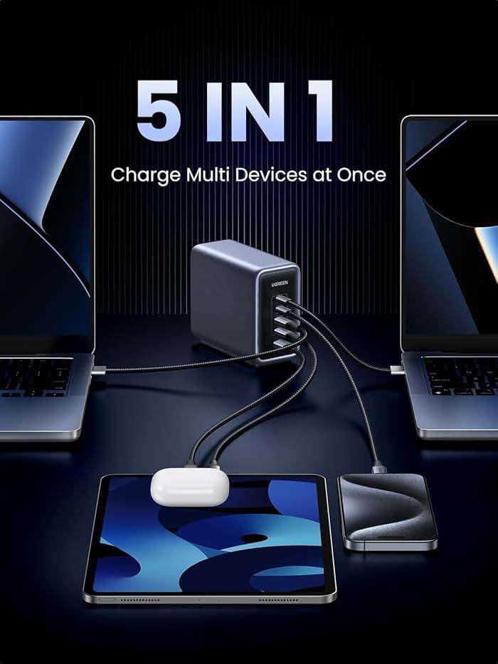 UGREEN Nexode 300W GaN Charging Station, 5-Port 140W Max Desktop Charger Compatible with MacBook Pro/Air/Neo, Dell XPS, iPhone 17/16/15, Galaxy S26/S25/S24, Pixel 10/9, iPad Air/Pro, Steam Deck - Image 4