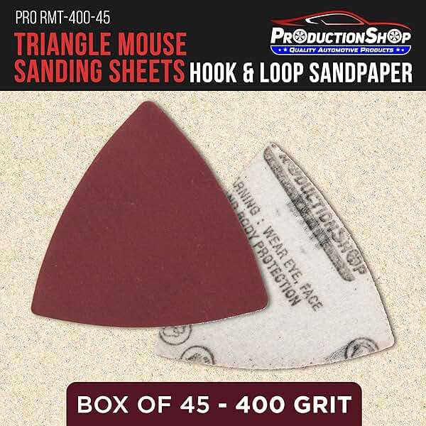ProductionShop Premium 400 Grit Triangle Mouse Detail Sander Sandpaper Sheets, Box of 45 - Hook & Loop, Triangular Shaped Mouse Disc Pads - Oscillating Multi-Tools - Woodworking, Sand Furniture Paint - Image 2