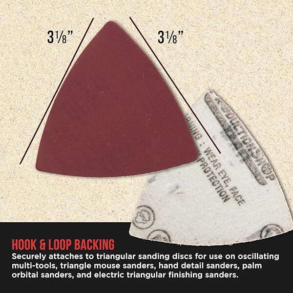 ProductionShop Premium 400 Grit Triangle Mouse Detail Sander Sandpaper Sheets, Box of 45 - Hook & Loop, Triangular Shaped Mouse Disc Pads - Oscillating Multi-Tools - Woodworking, Sand Furniture Paint - Image 3