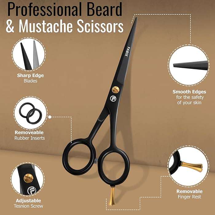 5” Professional Beard Mustache Scissors with 1 Beard Comb, 1 Mustache Comb and Travel Pouch - Perfect Beard Trimming Scissors for All Facial Hair Scissors - Grooming Scissors - Image 3