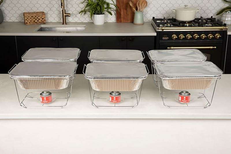 Alpha Living 6 Pack - Disposable Chafing Dish Buffet Set, Half Size Pans, Welded Body Food Warmers for Parties, Fuel Cans Complete Set, Warming Trays - Image 2