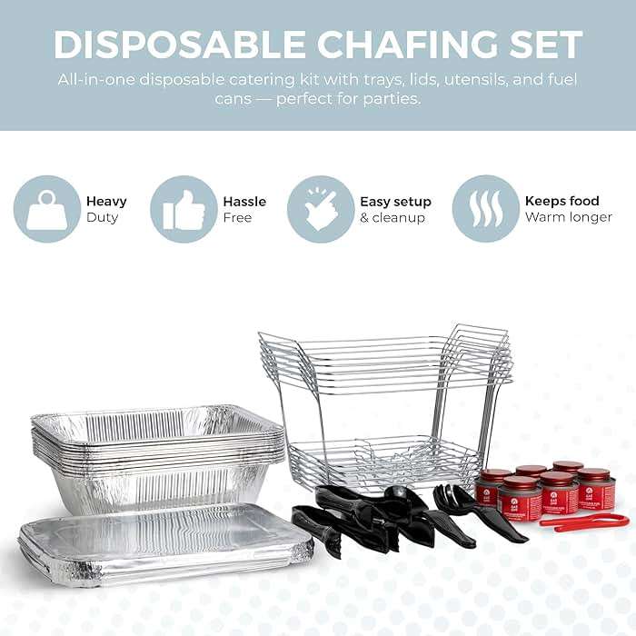Alpha Living 6 Pack - Disposable Chafing Dish Buffet Set, Half Size Pans, Welded Body Food Warmers for Parties, Fuel Cans Complete Set, Warming Trays - Image 4