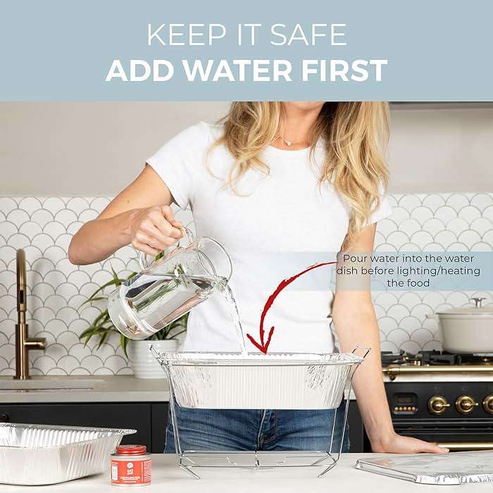 Alpha Living 6 Pack - Disposable Chafing Dish Buffet Set, Half Size Pans, Welded Body Food Warmers for Parties, Fuel Cans Complete Set, Warming Trays - Image 6