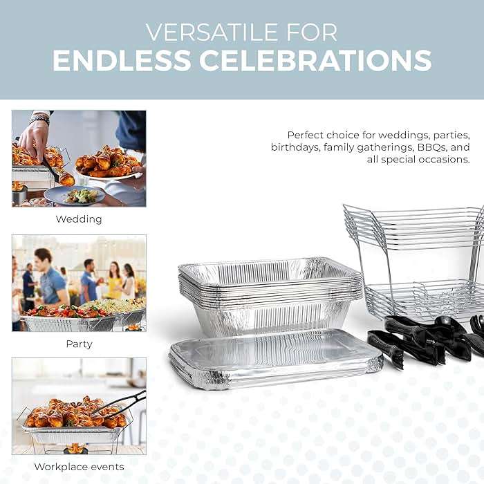 Alpha Living 6 Pack - Disposable Chafing Dish Buffet Set, Half Size Pans, Welded Body Food Warmers for Parties, Fuel Cans Complete Set, Warming Trays - Image 7