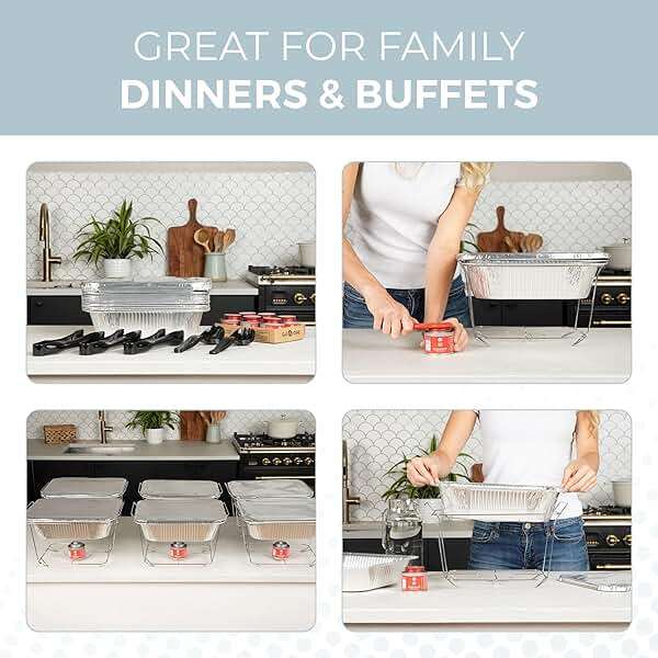 Alpha Living 6 Pack - Disposable Chafing Dish Buffet Set, Half Size Pans, Welded Body Food Warmers for Parties, Fuel Cans Complete Set, Warming Trays - Image 8