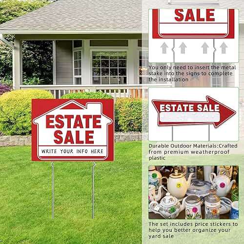 14Pcs Estate Sale Signs,17" x 13",Estate Sale Arrows Yard Sign Double Sided wth Metal Stake, Yard Sale Pricing Stickers,Directional Arrows & Fluorescent Neon Stickers - Image 4
