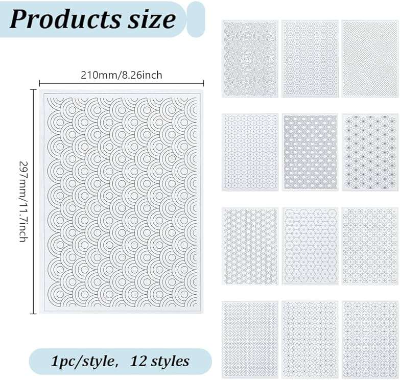 FREEBLOSS 12Pcs A4 Size Sashiko Water Soluble Embroidery Stabilizers 8.3x11.8'' | Embroidery Stabilizer Adhesive Stick and Wash Away Embroidery Stabilizer Embroidery Transfer Patterns Sashiko Template - Image 2