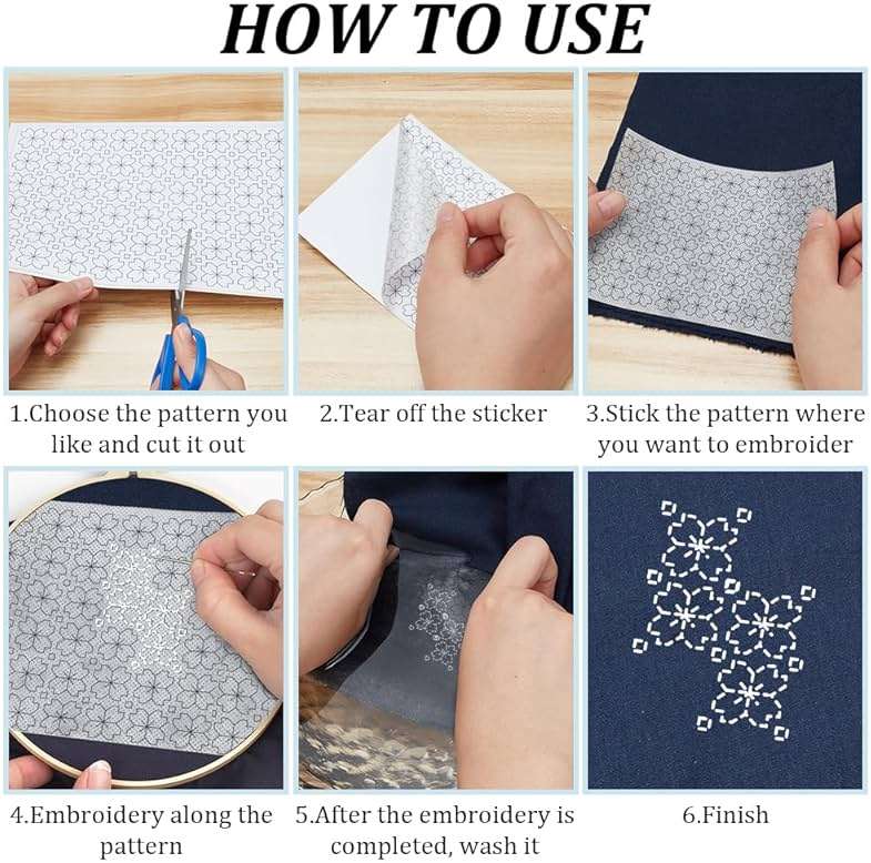 FREEBLOSS 12Pcs A4 Size Sashiko Water Soluble Embroidery Stabilizers 8.3x11.8'' | Embroidery Stabilizer Adhesive Stick and Wash Away Embroidery Stabilizer Embroidery Transfer Patterns Sashiko Template - Image 3