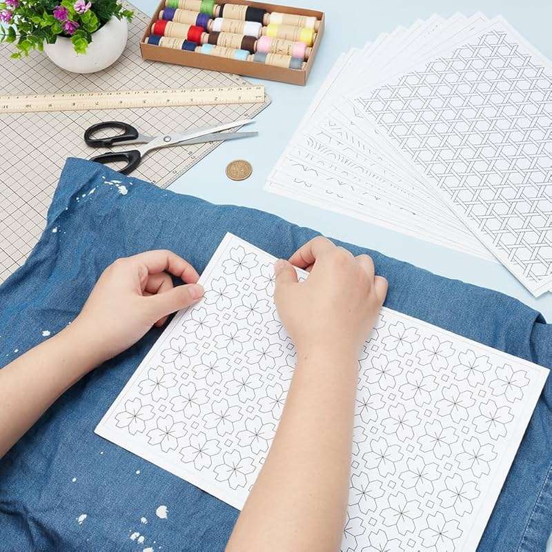 FREEBLOSS 12Pcs A4 Size Sashiko Water Soluble Embroidery Stabilizers 8.3x11.8'' | Embroidery Stabilizer Adhesive Stick and Wash Away Embroidery Stabilizer Embroidery Transfer Patterns Sashiko Template - Image 5
