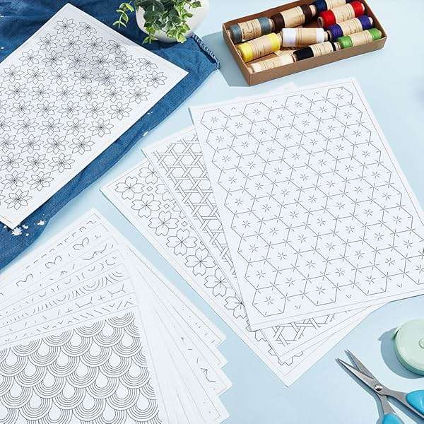 FREEBLOSS 12Pcs A4 Size Sashiko Water Soluble Embroidery Stabilizers 8.3x11.8'' | Embroidery Stabilizer Adhesive Stick and Wash Away Embroidery Stabilizer Embroidery Transfer Patterns Sashiko Template - Image 7