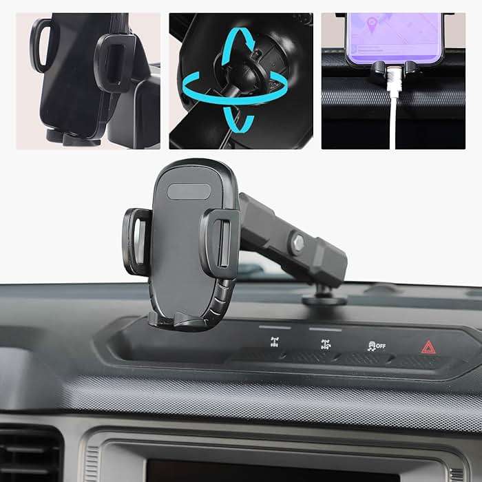 Linskip Dashboard Universal Phone Mount & Smart Phone Holder for 2021-2026 Ford Bronco Raptor & Bronco Accessories 2/4 Door, Rotates Vertical and Horizontal, One-Hand Operation, Interior Accessories - Image 6