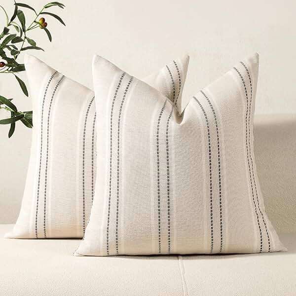 Hckot Throw Pillow Covers 20x20 Set of 2 Striped Pillow Covers Textured Linen Decorative Pillows Square Cushion Covers for Sofa Couch Bed Living Room Farmhouse Decor, Grey - Image 1