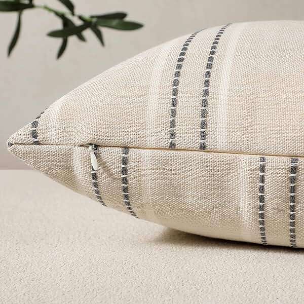 Hckot Throw Pillow Covers 20x20 Set of 2 Striped Pillow Covers Textured Linen Decorative Pillows Square Cushion Covers for Sofa Couch Bed Living Room Farmhouse Decor, Grey - Image 2