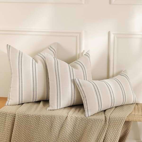 Hckot Throw Pillow Covers 20x20 Set of 2 Striped Pillow Covers Textured Linen Decorative Pillows Square Cushion Covers for Sofa Couch Bed Living Room Farmhouse Decor, Grey - Image 4