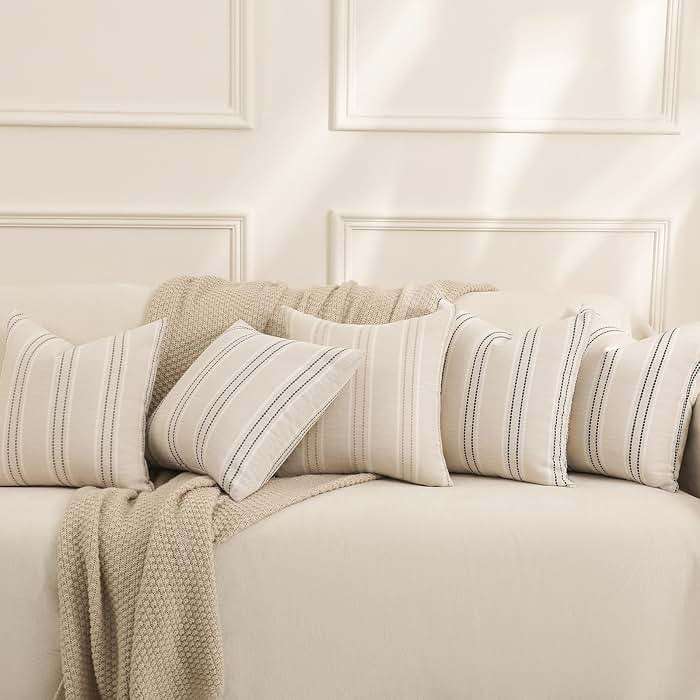 Hckot Throw Pillow Covers 20x20 Set of 2 Striped Pillow Covers Textured Linen Decorative Pillows Square Cushion Covers for Sofa Couch Bed Living Room Farmhouse Decor, Grey - Image 5