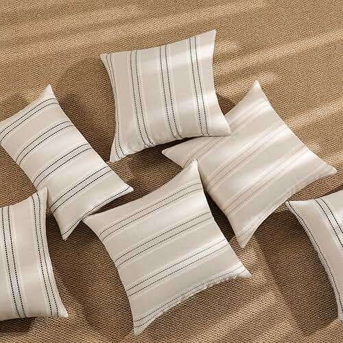 Hckot Throw Pillow Covers 20x20 Set of 2 Striped Pillow Covers Textured Linen Decorative Pillows Square Cushion Covers for Sofa Couch Bed Living Room Farmhouse Decor, Grey - Image 6