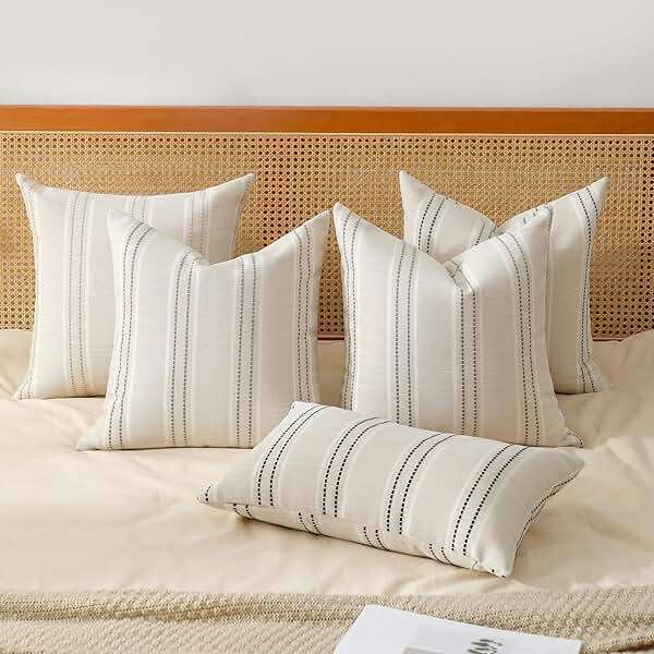 Hckot Throw Pillow Covers 20x20 Set of 2 Striped Pillow Covers Textured Linen Decorative Pillows Square Cushion Covers for Sofa Couch Bed Living Room Farmhouse Decor, Grey - Image 7