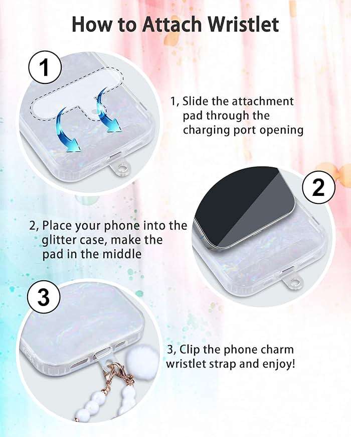Compatible with iPhone 16 Pro Max Case for Women Girls, Slim Fit Glitter Cute Phone Case for iPhone 16 Pro Max with Pearl Phone Charm Lanyard Wrist Strap, Hard Protective Case 6.7 Inch Shiny White - Image 5