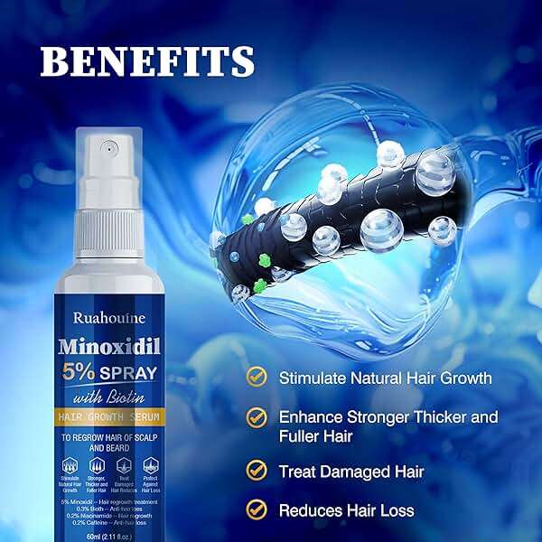 5% Minoxidil Hair Growth Spray Serum, Hair Regrowth Treatment for Men and Women, Strengthens and Thickens Hair for Fuller, Longer Results, Beard and Facial Hair Enhancer - Image 2