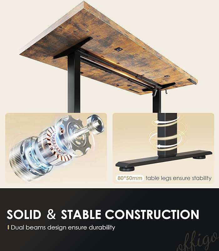 OffiGo 71 Inch Executive Electric Standing Desk, Height Adjustable Desk with Power Outlet & 1.38" Thick 3-Piece Desktop, Sit Stand Computer Desk for Home, Office, Conference Room, Rustic Brown - Image 6