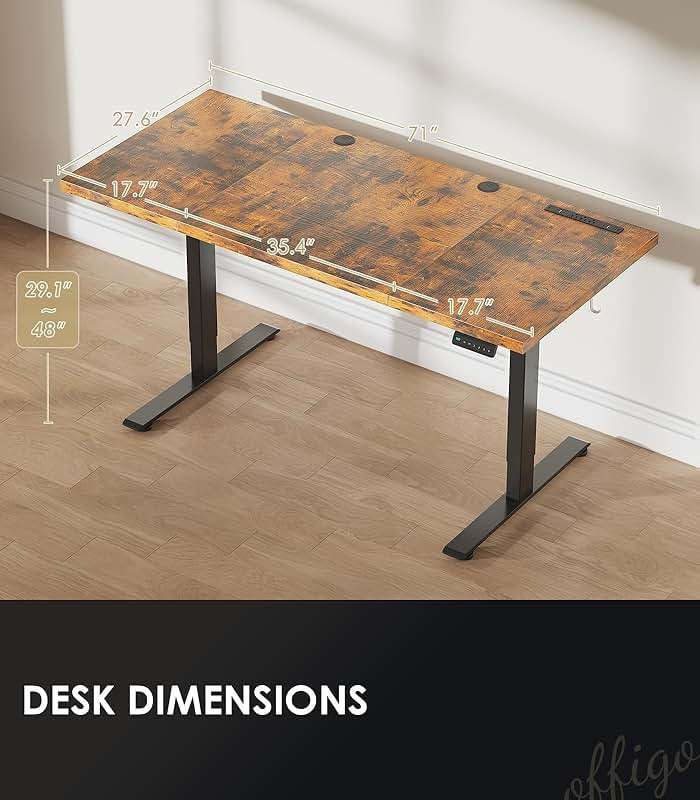 OffiGo 71 Inch Executive Electric Standing Desk, Height Adjustable Desk with Power Outlet & 1.38" Thick 3-Piece Desktop, Sit Stand Computer Desk for Home, Office, Conference Room, Rustic Brown - Image 8
