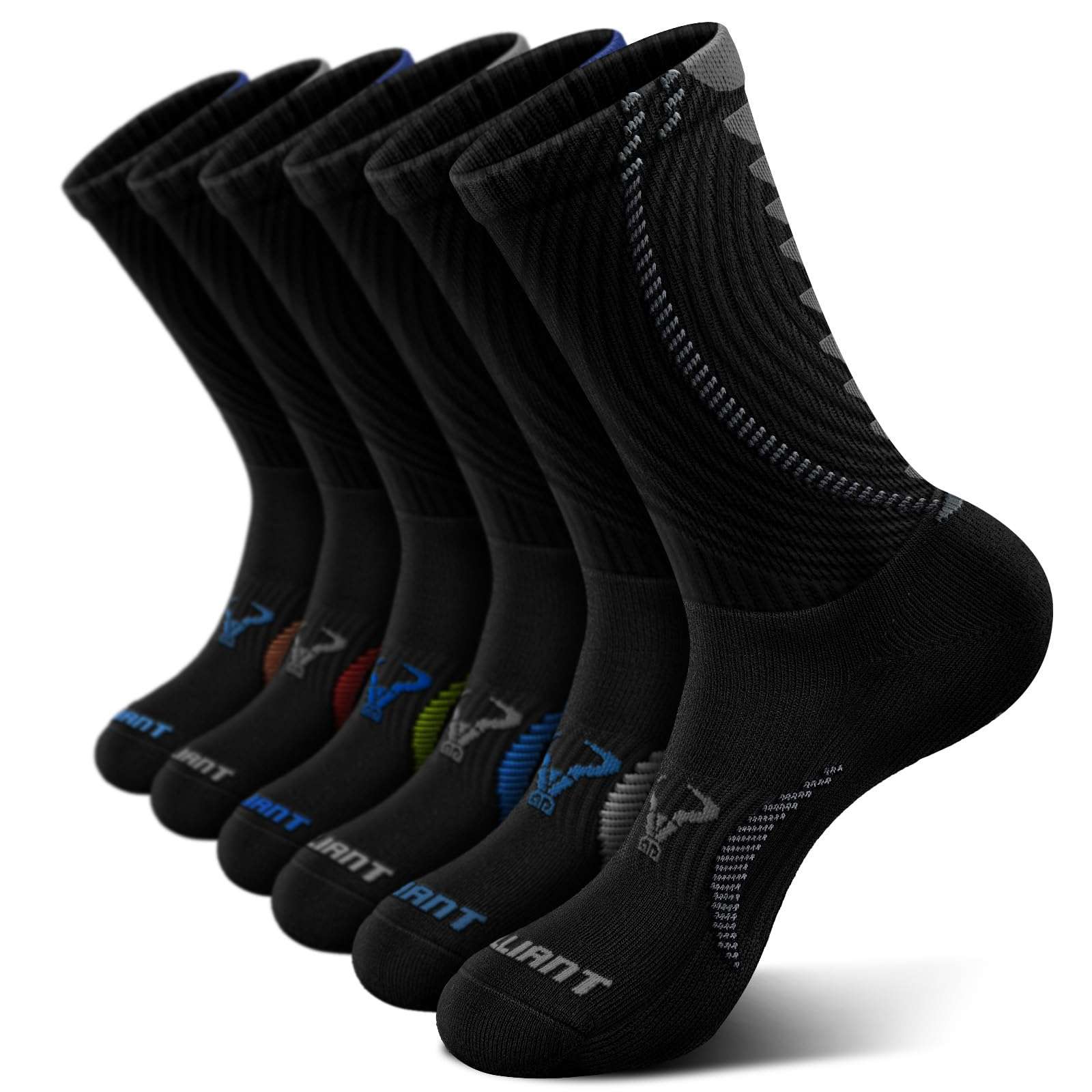 BULLIANT Men Socks, Athletic Compression Crew Socks Cushioned for Men Running Sports Hiking Fishing Arch Support - Image 1