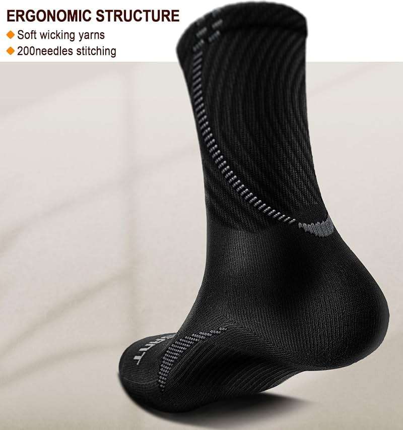 BULLIANT Men Socks, Athletic Compression Crew Socks Cushioned for Men Running Sports Hiking Fishing Arch Support - Image 2