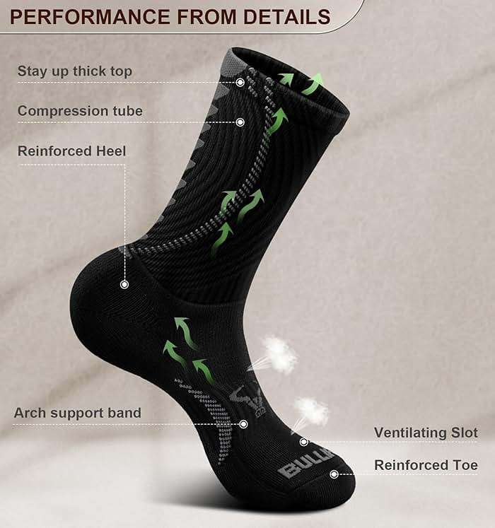 BULLIANT Men Socks, Athletic Compression Crew Socks Cushioned for Men Running Sports Hiking Fishing Arch Support - Image 4