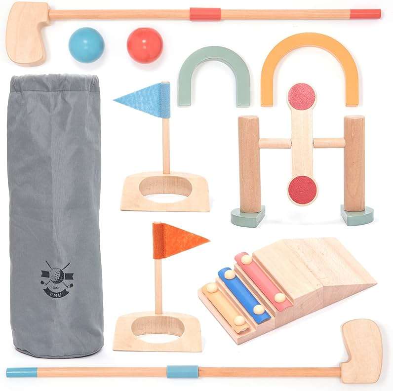 umu® Wooden Mini Golf Set for Kids – 6 Obstacles, Indoor and Outdoor Golf Toy with Balls and Clubs – Creative Learning Toy for Boys and Girls Ages 3 4 5 6 - Image 1