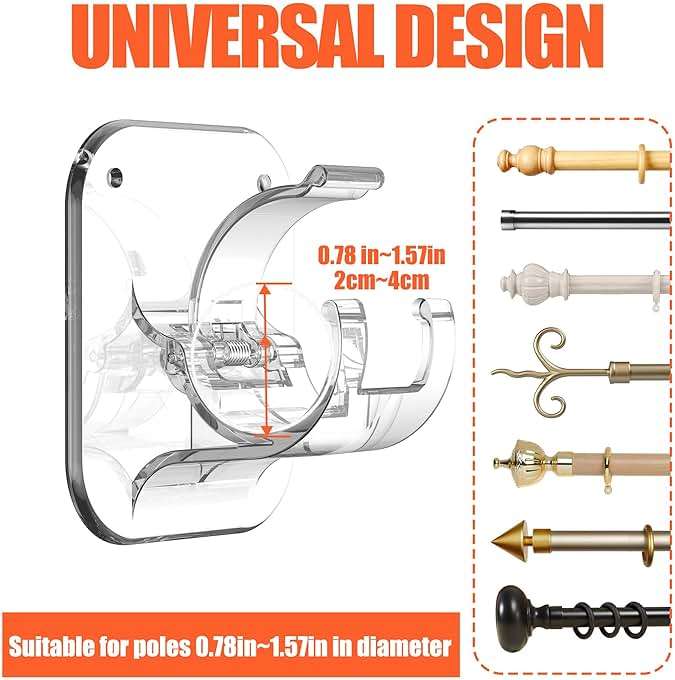 No Drill Curtain Rod Brackets No Drilling Holder 20lb - Renter Friendly Self Adhesive Hooks for Apartment Dorm Classroom Essentials Decor Hanging Drapes Rv Over Blinds Kitchen Bedroom Home - Image 2