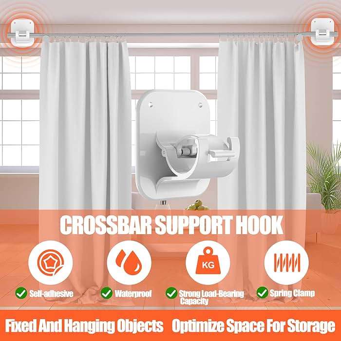 No Drill Curtain Rod Brackets No Drilling Holder 20lb - Renter Friendly Self Adhesive Hooks for Apartment Dorm Classroom Essentials Decor Hanging Drapes Rv Over Blinds Kitchen Bedroom Home - Image 4