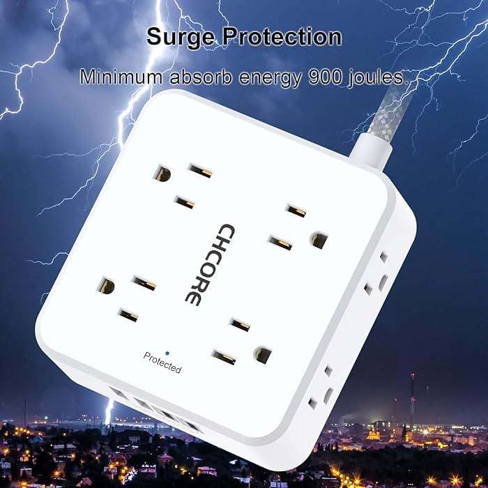 Surge Protector Power Strip - CHCORE 5Ft Braided Extension Cord with 8 Outlets with 4 USB (2 USB C) Charging Ports, Flat Plug Multi Plug Outlet Extender Charging Station for Home Office, ETL, White - Image 6