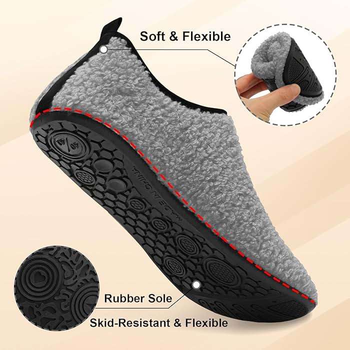 QFH Womens & Mens Cozy House Slippers - Portable Travel Shoes with Flexible Rubber Sole & Soft Velvet Lining - Image 2