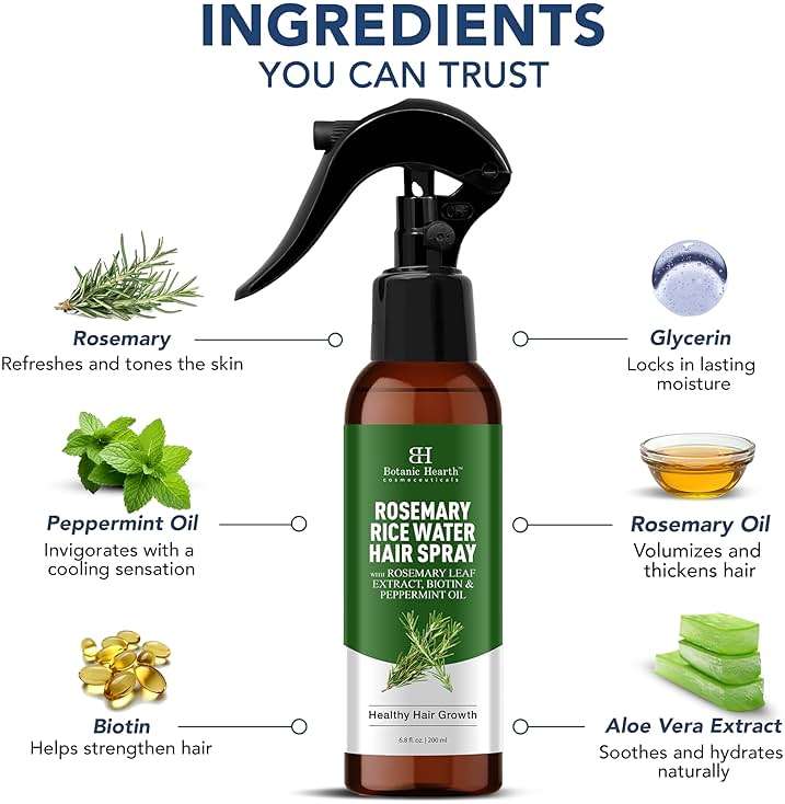 Botanic Hearth Rosemary & Rice Water Leave In Conditioner Spray for Hair Growth, 6.8 Fl Oz, Root Enhncer, Korean Scalp Treatment for Thinning Hair, Anti-Itch & Hair Strengthening Spray for Women & Men - Image 2