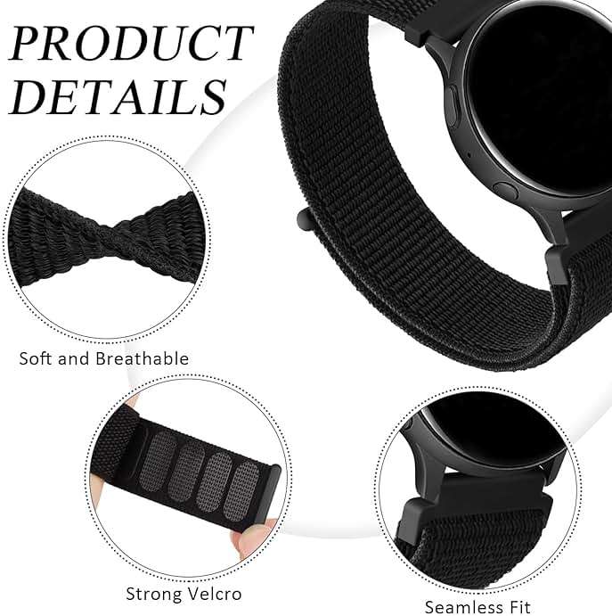 Meliya for Garmin Forerunner 165/245/55 Band, 20mm Nylon Replacement Band for Forerunner 55/158/165/245/645/Galaxy Watch 6/5/4/Vivoactive 3/5/Venu Sq Music - Image 2
