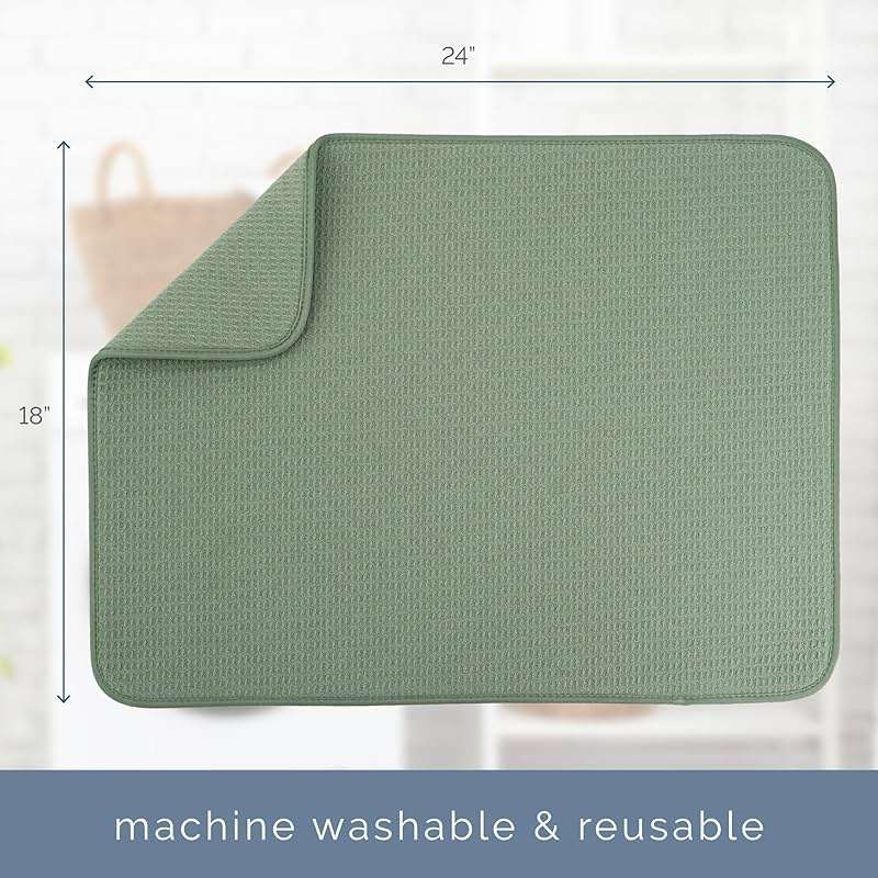 S&T INC. Dish Drying Mat XL, 18” x 24”, Absorbent Microfiber Kitchen Counter Mat, Dish Drying Pad for Dishes, Utensils, Pots and Pans, Extra Large, Sage Green - Image 3