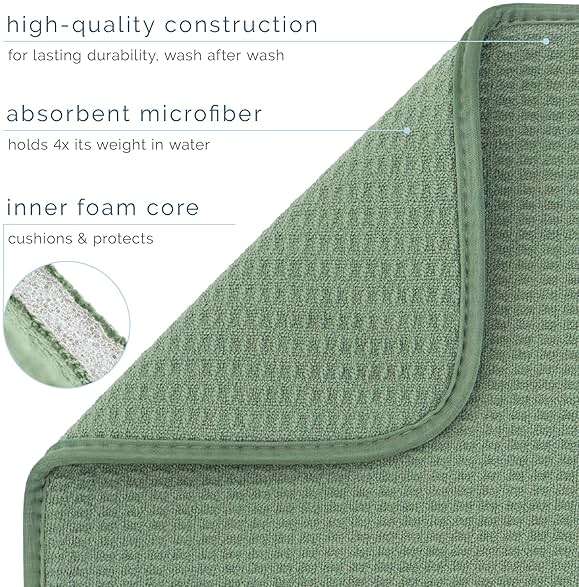 S&T INC. Dish Drying Mat XL, 18” x 24”, Absorbent Microfiber Kitchen Counter Mat, Dish Drying Pad for Dishes, Utensils, Pots and Pans, Extra Large, Sage Green - Image 4