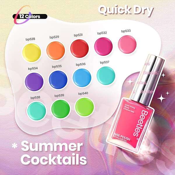Beetles Cocktails Neon Nail Polish Set, 12 Colors Quick Dry Regular Polish Kit Hot Pink Green Blue Yellow Red, Spring Gift for Women - Image 2
