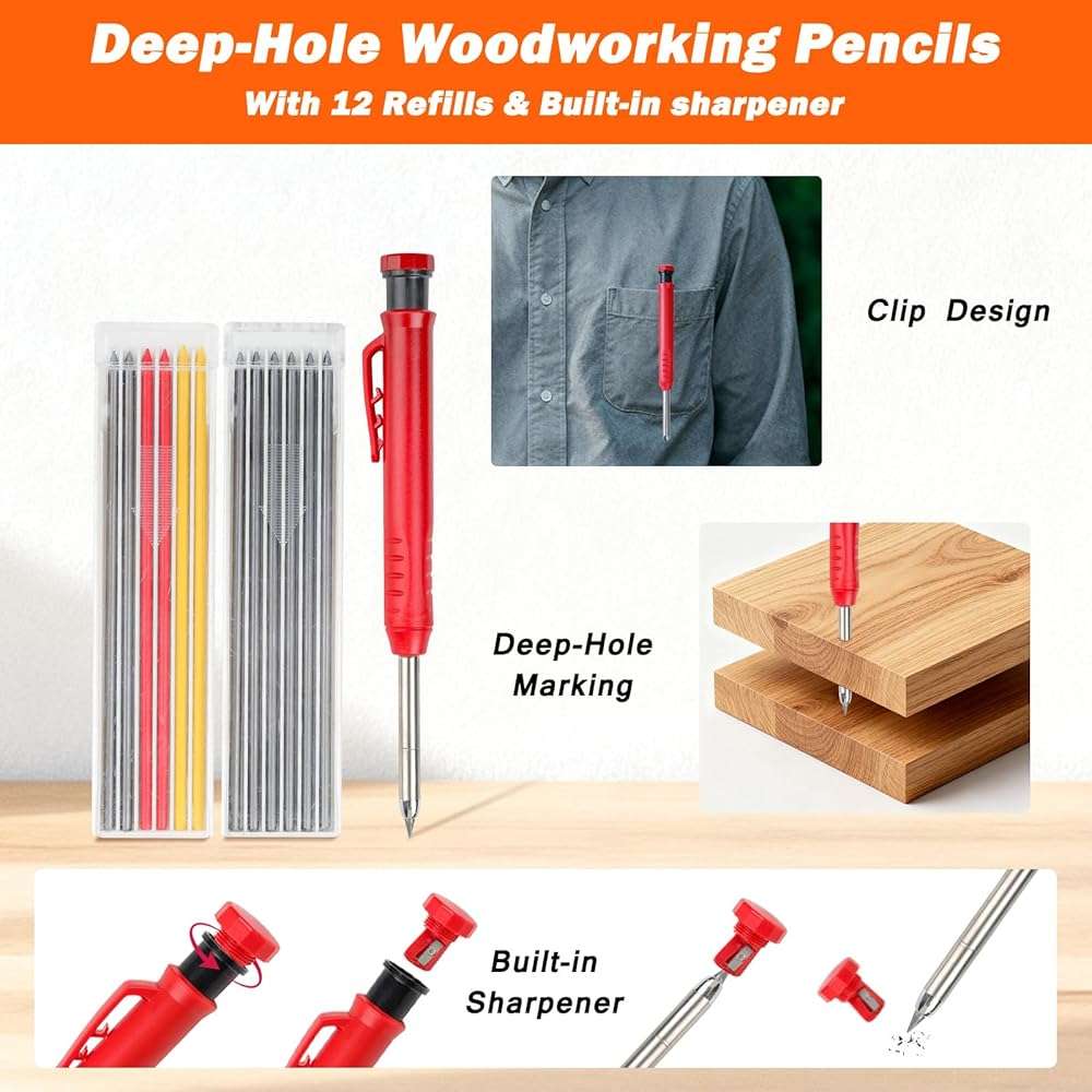 2pcs Rafter Square, 12-inch & 7-inch Carpenter Sqaure Set withWoodworking Pencil, Carpenter Measuring Layout Tool,Aluminum Alloy Triangle Ruler for Woodworking- Imperial - Image 6
