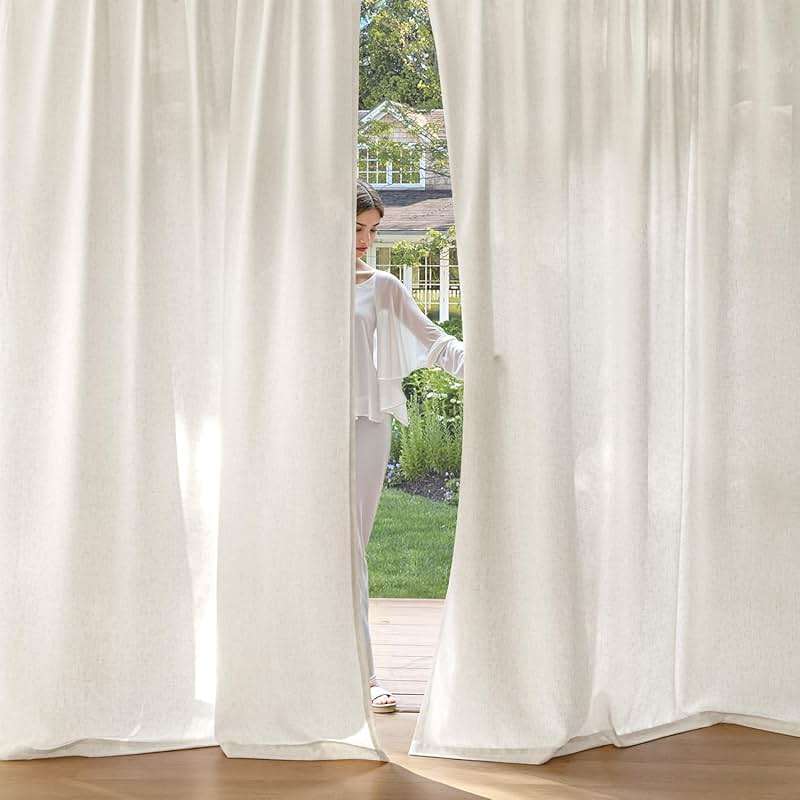 MIULEE Non-See-Through Privacy Linen Curtains 2 Panels, Light Filtering Window Curtains Farmhouse Textured Back Tab Semi Sheer Drapes for Bedroom Living Room, 52 x 90 Inches Long, Natural White - Image 2