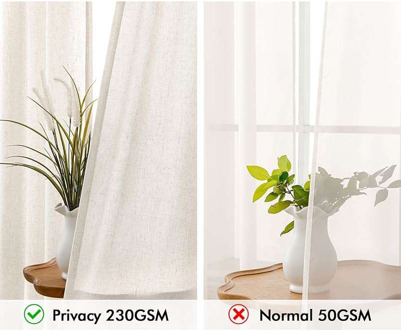 MIULEE Non-See-Through Privacy Linen Curtains 2 Panels, Light Filtering Window Curtains Farmhouse Textured Back Tab Semi Sheer Drapes for Bedroom Living Room, 52 x 90 Inches Long, Natural White - Image 4