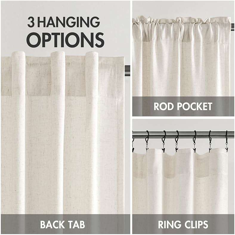 MIULEE Non-See-Through Privacy Linen Curtains 2 Panels, Light Filtering Window Curtains Farmhouse Textured Back Tab Semi Sheer Drapes for Bedroom Living Room, 52 x 90 Inches Long, Natural White - Image 6