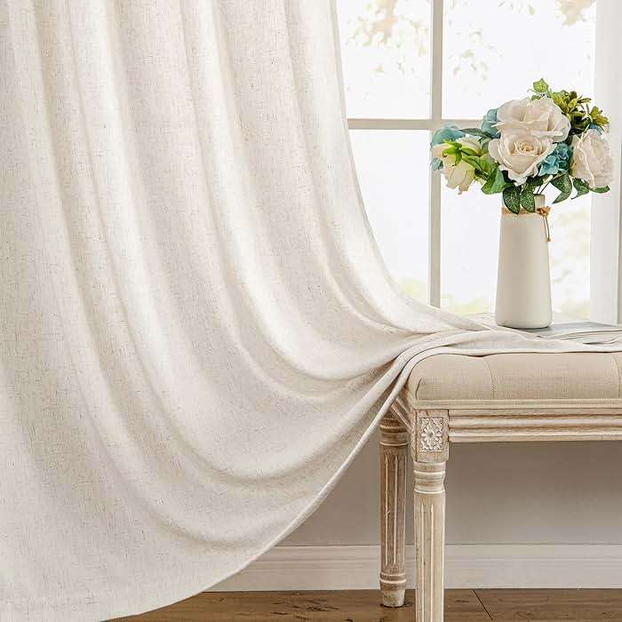MIULEE Non-See-Through Privacy Linen Curtains 2 Panels, Light Filtering Window Curtains Farmhouse Textured Back Tab Semi Sheer Drapes for Bedroom Living Room, 52 x 90 Inches Long, Natural White - Image 9