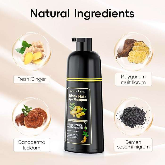 IIIMEIDU Black Hair Dye Shampoo 3 in 1, Natural Hair Dye Semi Permanent Hair Color, Gray Hair Cover Up, Ginger Essence shampoo for Color Treated Hair for Women and Men (500ml) 1 - Image 2