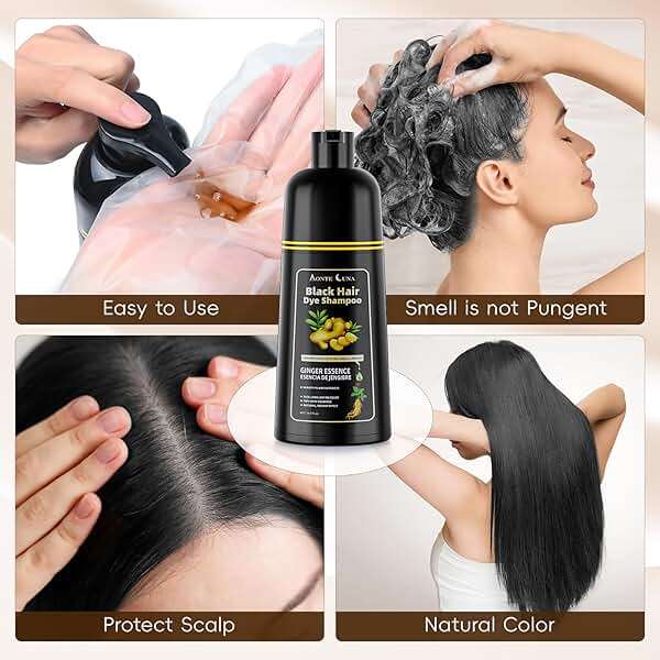 IIIMEIDU Black Hair Dye Shampoo 3 in 1, Natural Hair Dye Semi Permanent Hair Color, Gray Hair Cover Up, Ginger Essence shampoo for Color Treated Hair for Women and Men (500ml) 1 - Image 7