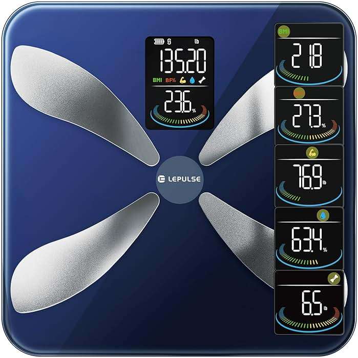 Lepulse Smart Weight Scale with BMI Body Fat Muscle Mass, Updated X-Shaped Electrode Scale for Body Weight and Fat Percentage, 13 Body Composition Scale Large Display, Digital Bathroom Scale with App - Image 1