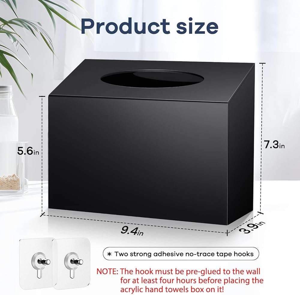 Acrylic Hand Towel Box Cover Compatible with Kleenex Disposable Hand Towels Wall-Mounted Paper Towel Dispenser Suitable for Tabletop, Bathroom, Car, and Office Use Valentine's Day Gifts (Black) - Image 2