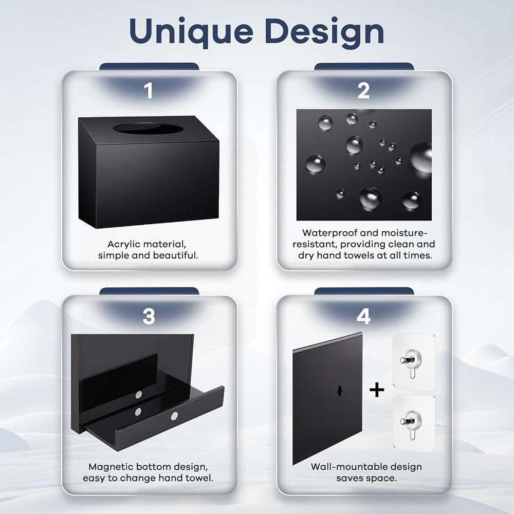 Acrylic Hand Towel Box Cover Compatible with Kleenex Disposable Hand Towels Wall-Mounted Paper Towel Dispenser Suitable for Tabletop, Bathroom, Car, and Office Use Valentine's Day Gifts (Black) - Image 4